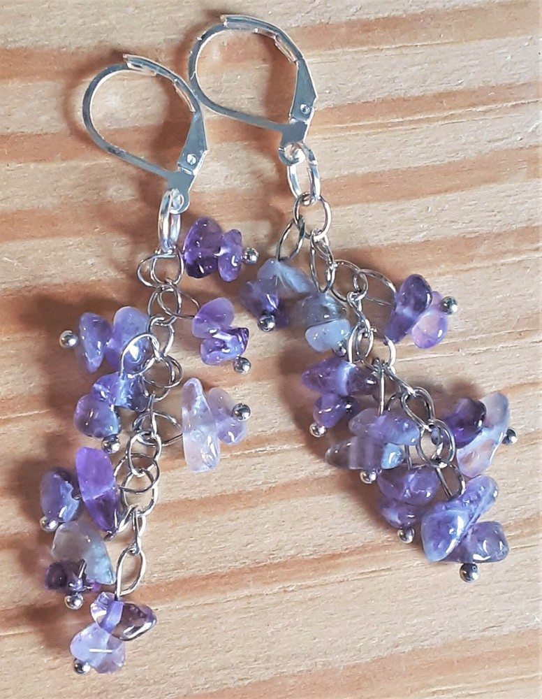 AMETHYST CHIPS GEMSTONE dangle earring SP LEVERBACK handcrafted WPGD18