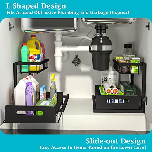 2 Tier Under Sink Pull-out Drawer Storage Shelf Organizer kitchen bathroom Cabin
