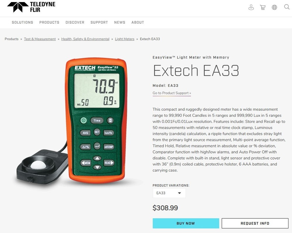 Extech EA33 Easy View 33 Light Meter with Memory, New