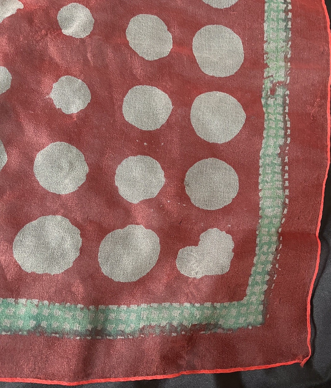 Vtg Sheer Chiffon Nylon SCARF Red Green White Polka Dots Scarf MCM 26” Sq