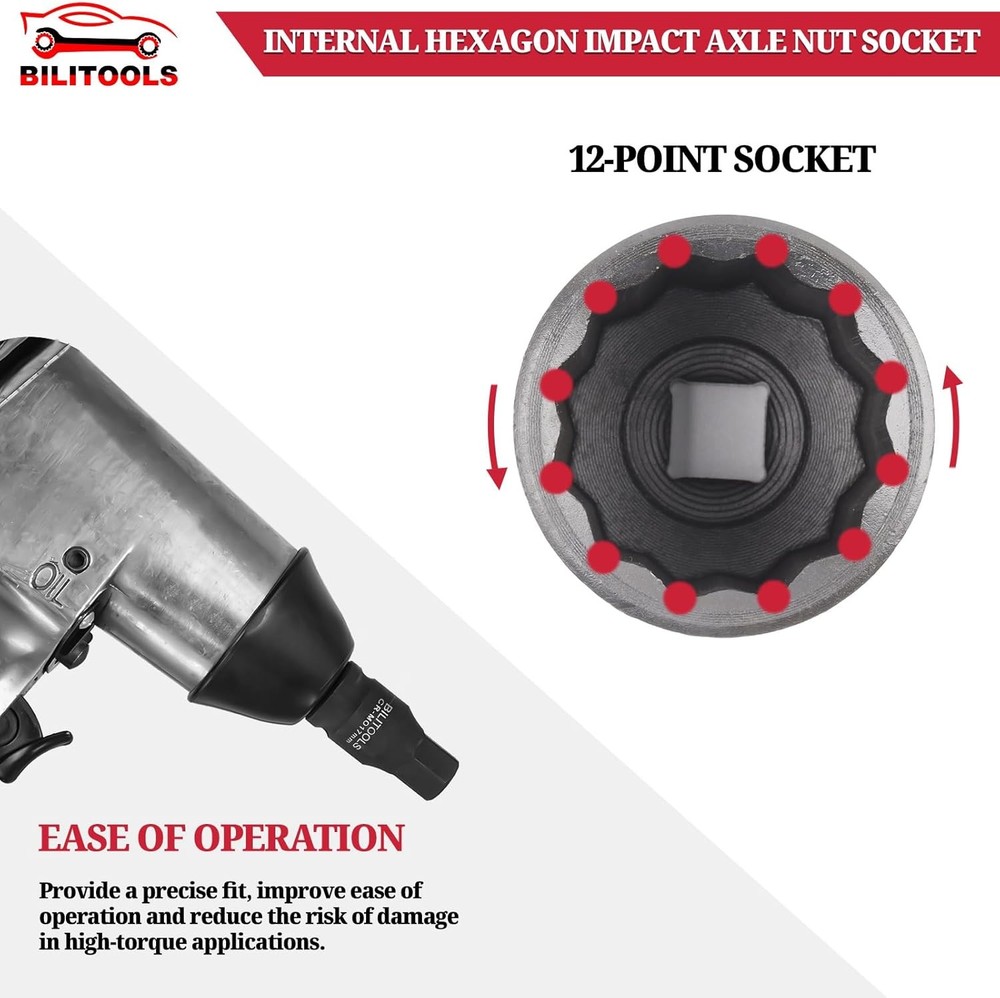 BILITOOLS 12 Point Axle Nut Socket Set, 1/2" Drive Spindle One Size