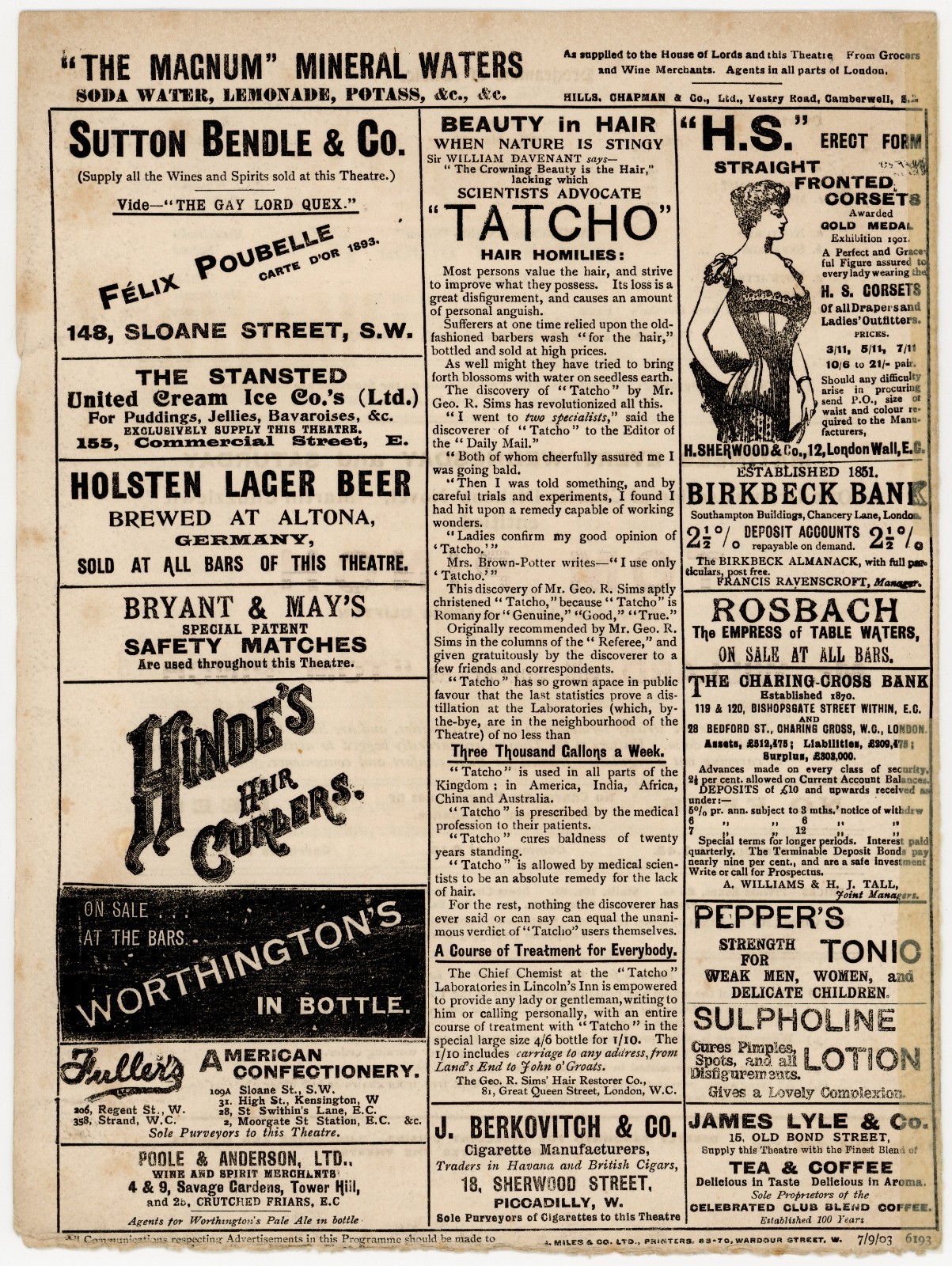 1903 St James’s Theatre “Tom Pinch” Dickens Playbill – E.S. Willard Season