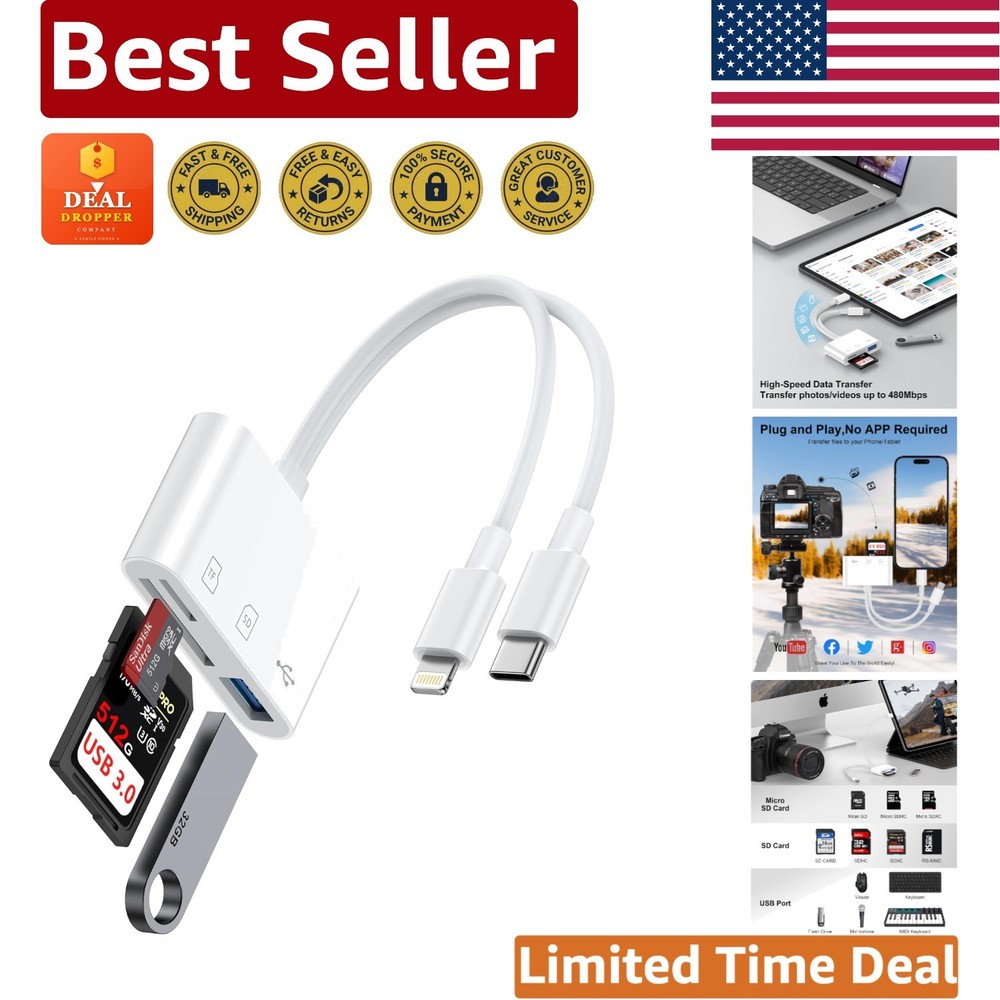 Versatile USB-C & Lightning SD Card Reader with Quick Transfer for All Devices