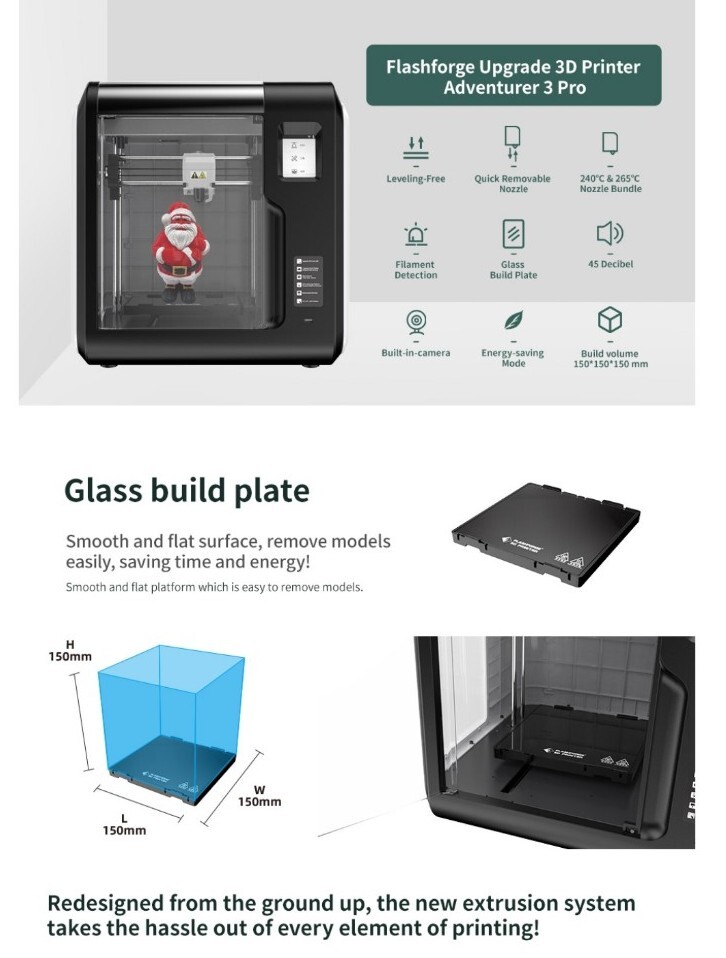 Flashforge Adventurer 3 3D Printer with Removable Nozzle - Black