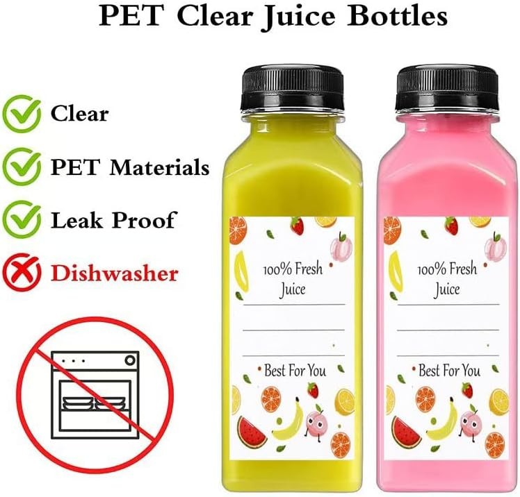 12Oz Plastic Juice 10x Bottles With Caps Empty Clear Reusable Plastic Container