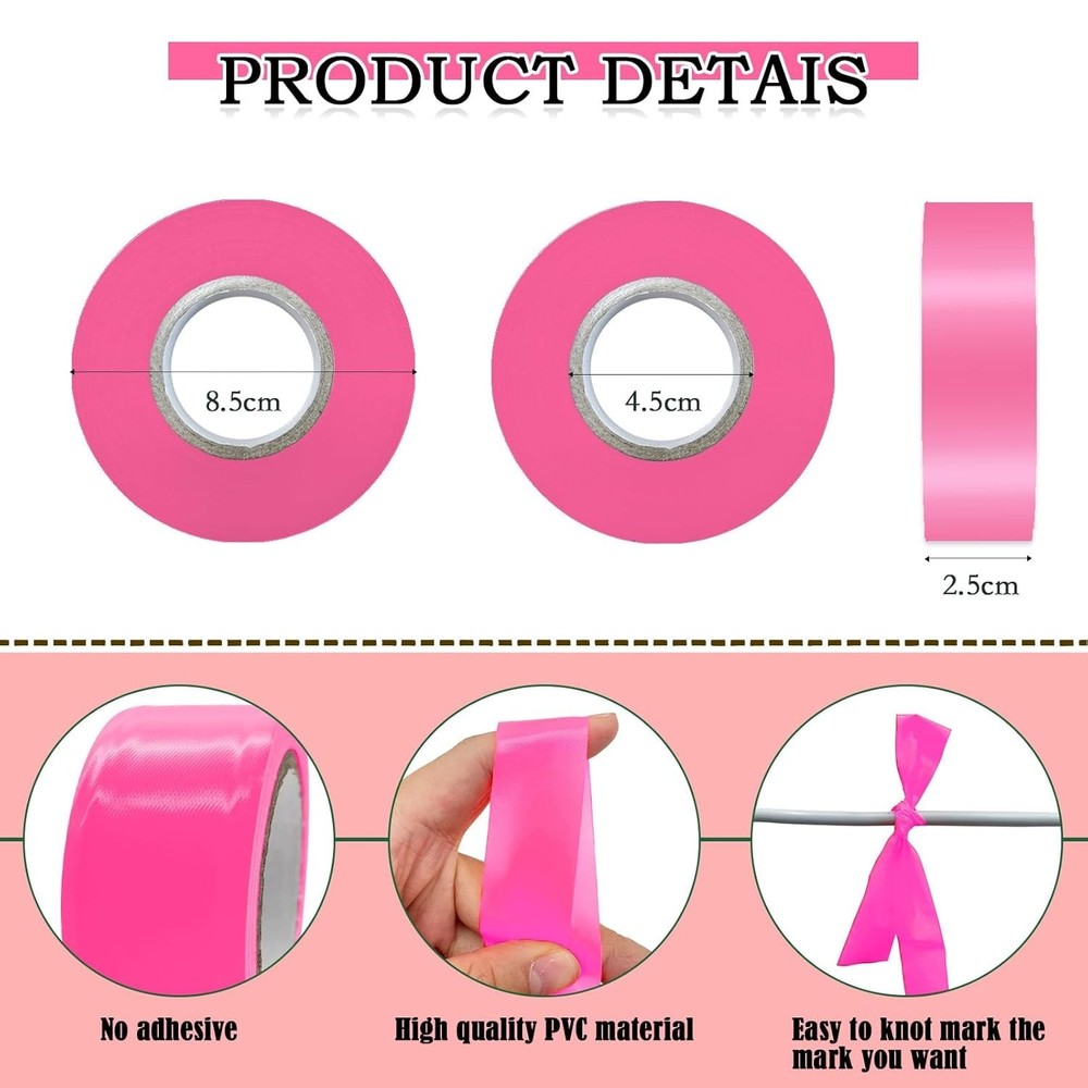 Pink Plastic Ribbon Marking Set - 10 Rolls, Waterproof