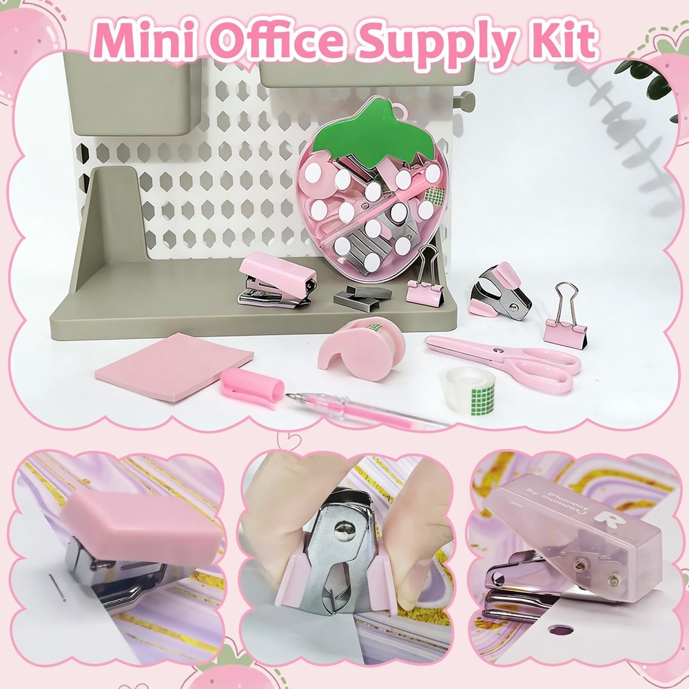 Strawberry Mini Office Supply Kit Mini School Supplies Include Mini Stapler, ...