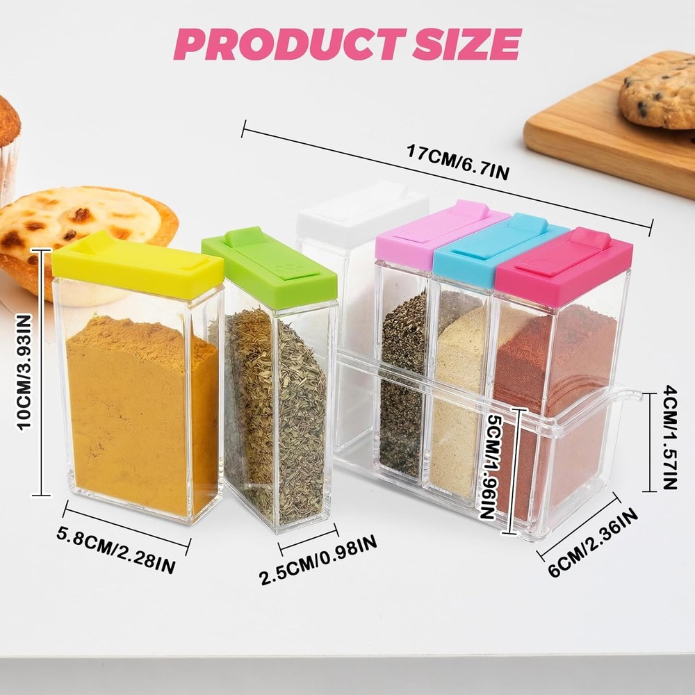 6 Pcs Spice Jars, Empty Spice Containers with Tray, Rectangular Small Seasoning