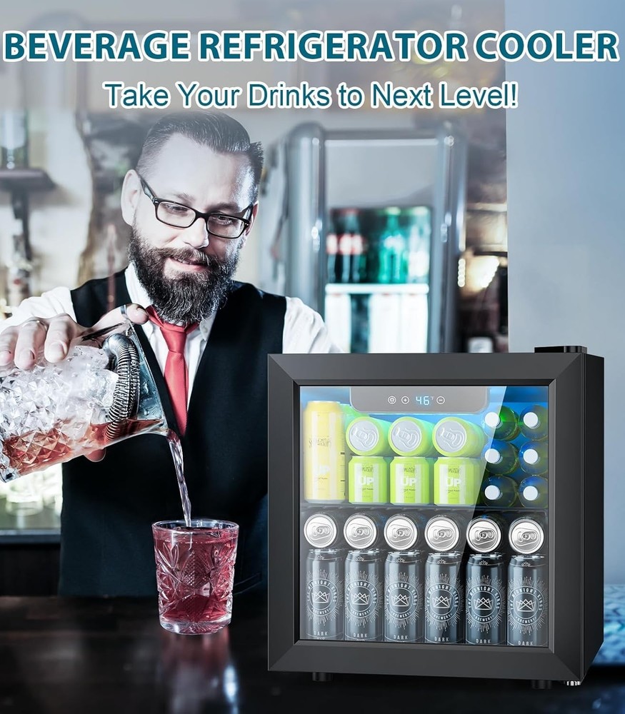 Compact 1.3 Cu.ft Beverage Refrigerator - Holds 50 Cans, Adjustable Temp Control