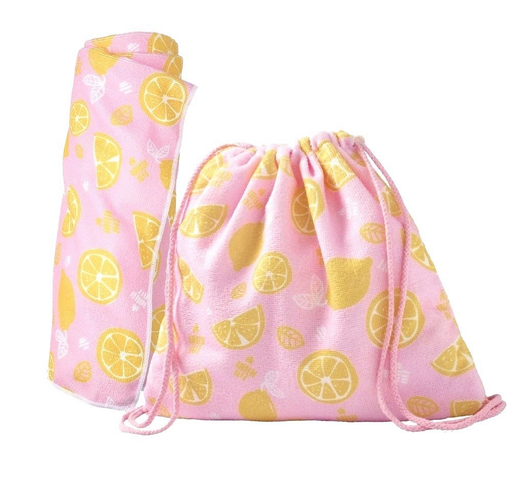 *BRAND NEW*  ULTA 2-In-1 Towel Backpack Thin Summer Towel Pink With Lemons NWOT
