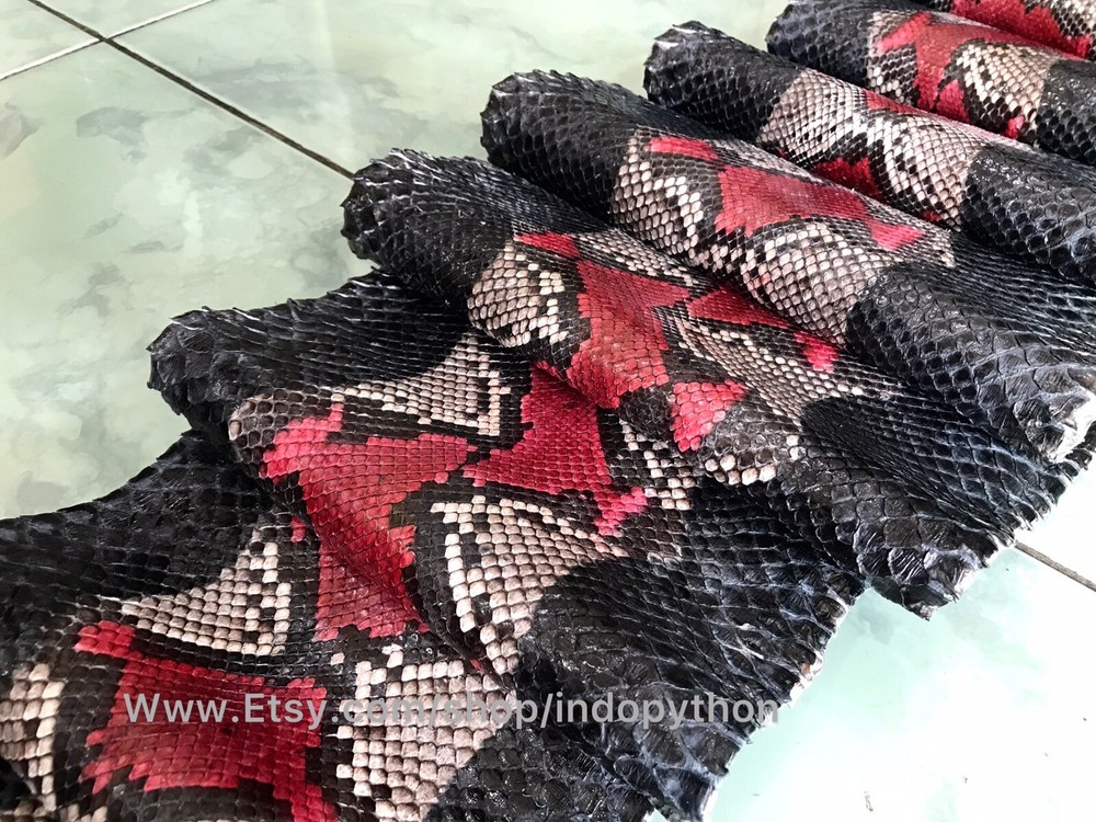 Genuine Python Leather, Exotic Snake Skin, Black SnakeSkin, Multicolor Leather