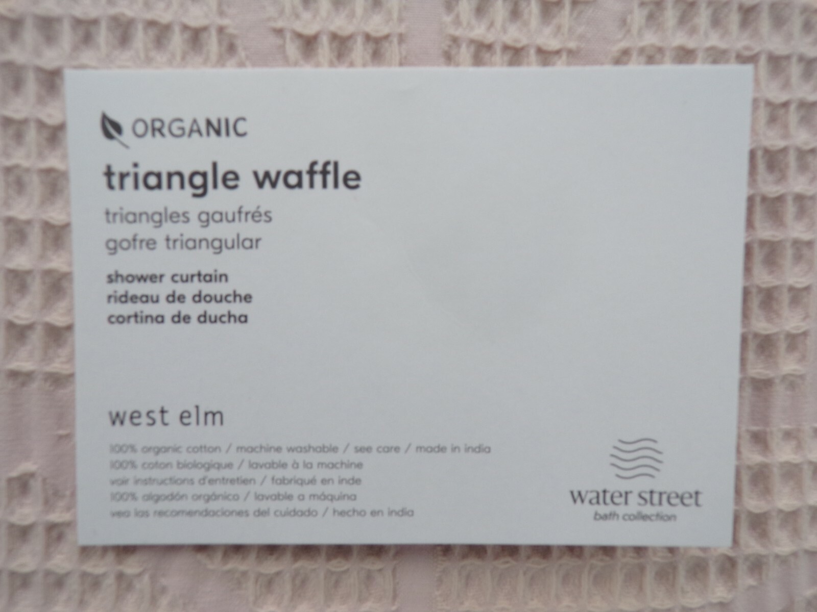 West Elm Organic Cotton Triangle Waffle Shower Curtain Blush Pink 72" #Q126B