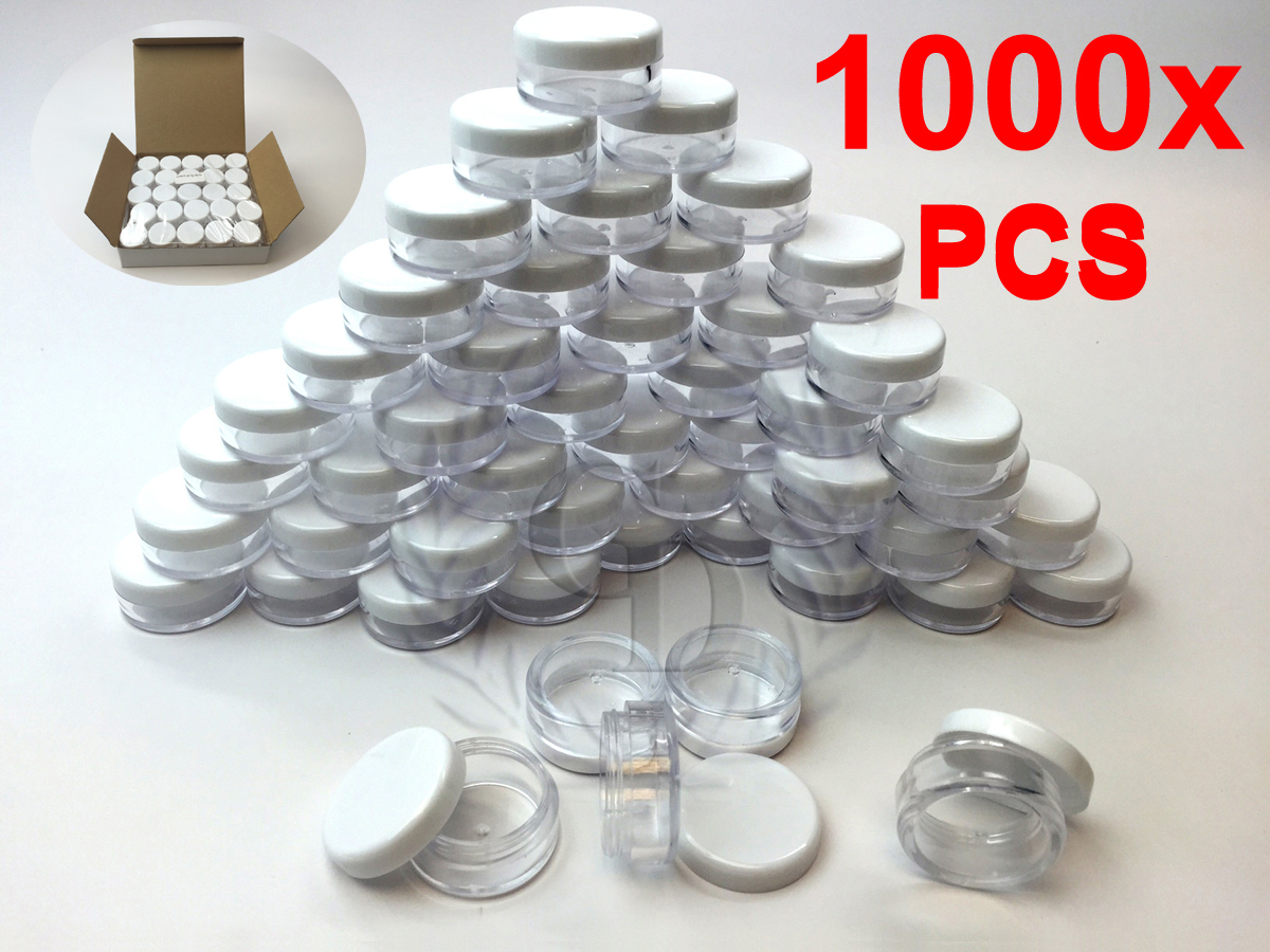 1000Pcs 5g White Cosmetic Empty Jar Pot Eyeshadow Makeup Face Cream Lip Balm 5ml