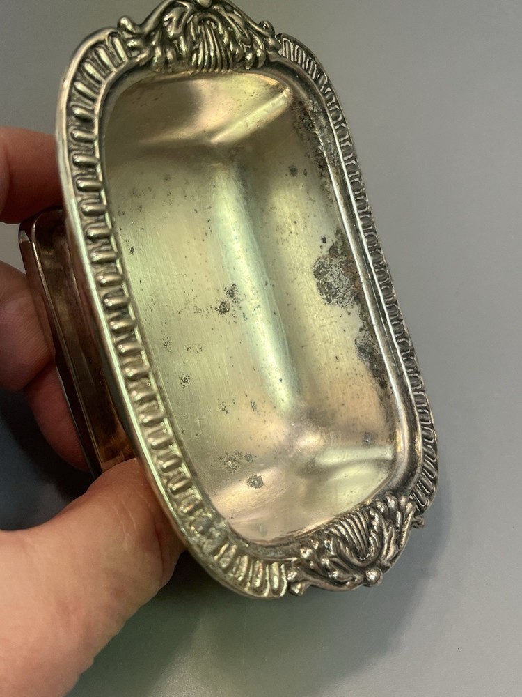 Footed Open Salt Cellar Cobalt Plastic Insert Silver Plate Base Made In England