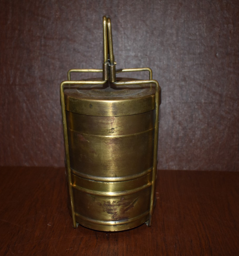 VINTAGE BRASS MILITARY U.E. MESS STACKING BOWLS KIT *RARE* (J)