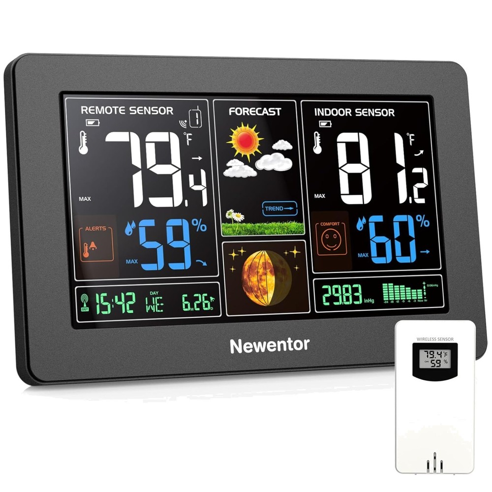 Modern Wireless Weather Station, Color Display, Atomic Clock