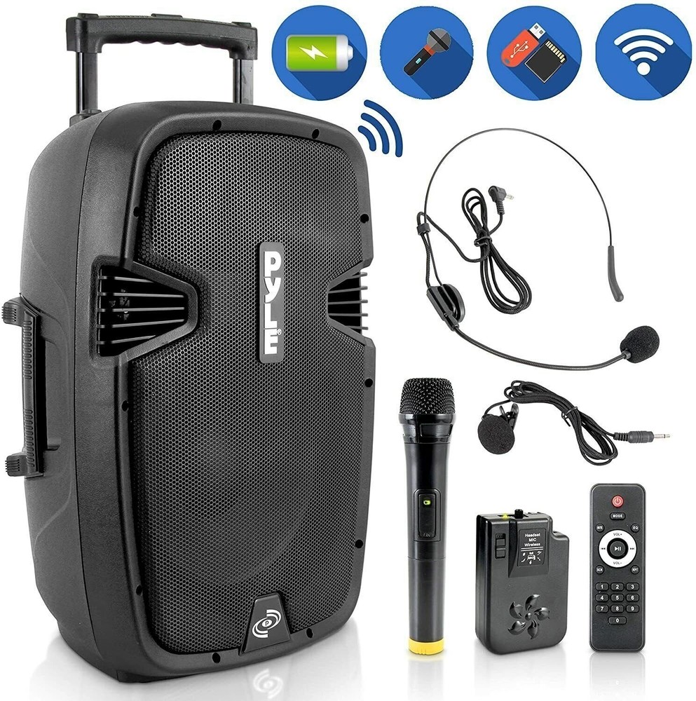 Pyle Portable Bluetooth Loudspeaker - Active PA Speaker System Kit Rechargeable