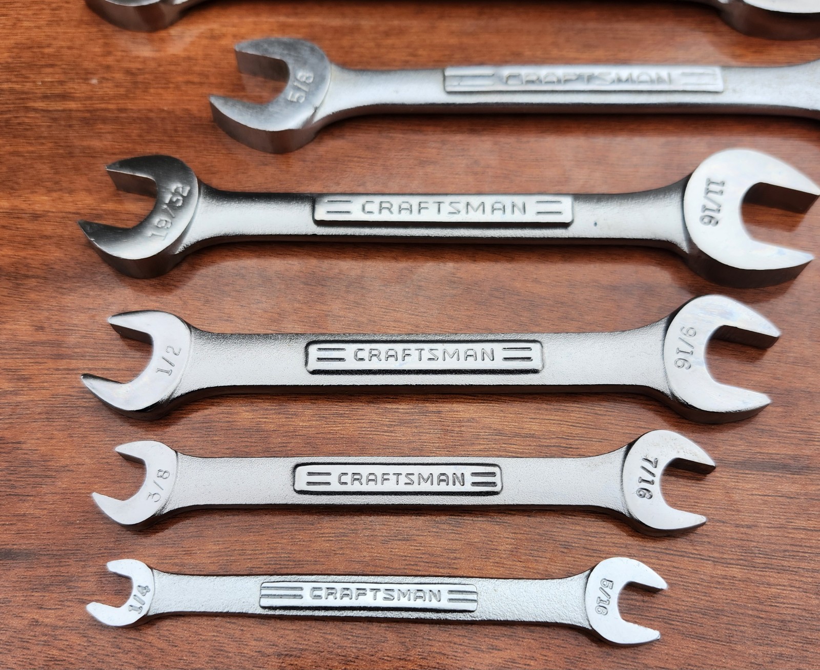 Craftsman SAE Double Open Wrench Set USA 1/4" to 1-1/8" - 10 Pcs Like New W Rail
