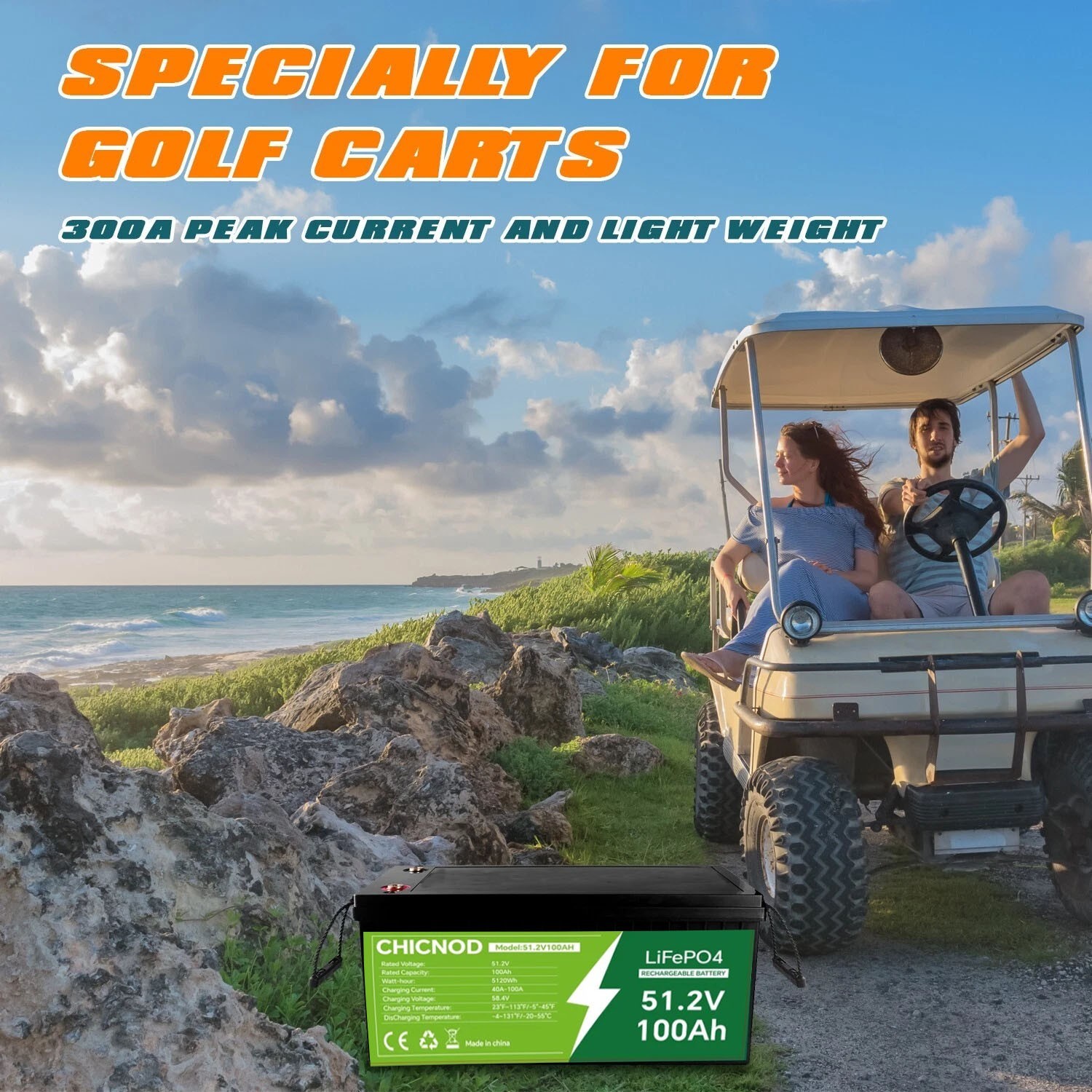 48V 100Ah Golf Cart LiFePO4 Lithium Battery Built-in BMS For Solar Motor Boat