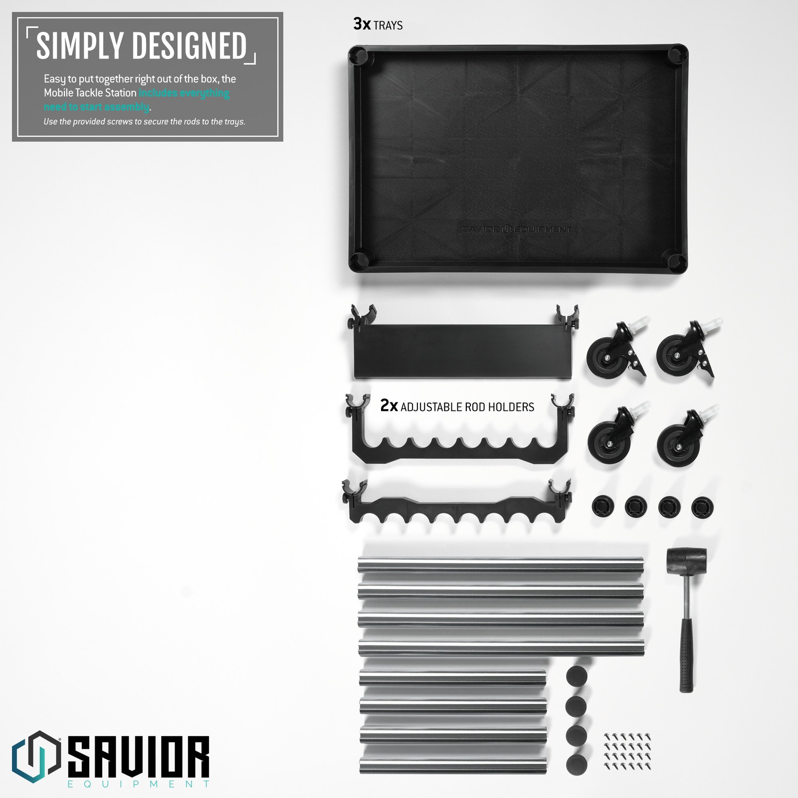 Mobile Tackle Station 16 x Fishing Rod Pole Gear Holder Extra Storage Rack Cart