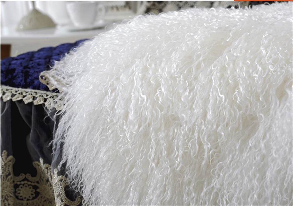 Real Mongolian Fur Throw Tibetan Lambskin Rug Hide Pelt Curl Hair Carpet 2'X3.3'