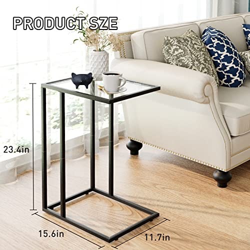 C Table Glass End Table, Couch Side Table, 1PC Standard Glass-Glue type