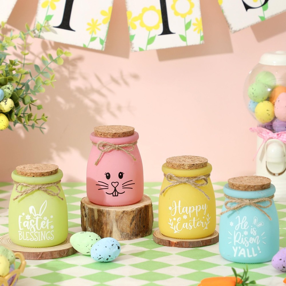 Easter Decor, Easter Tiered Tray Decorations, 4 Pcs Bunny Mini Jars for Table...