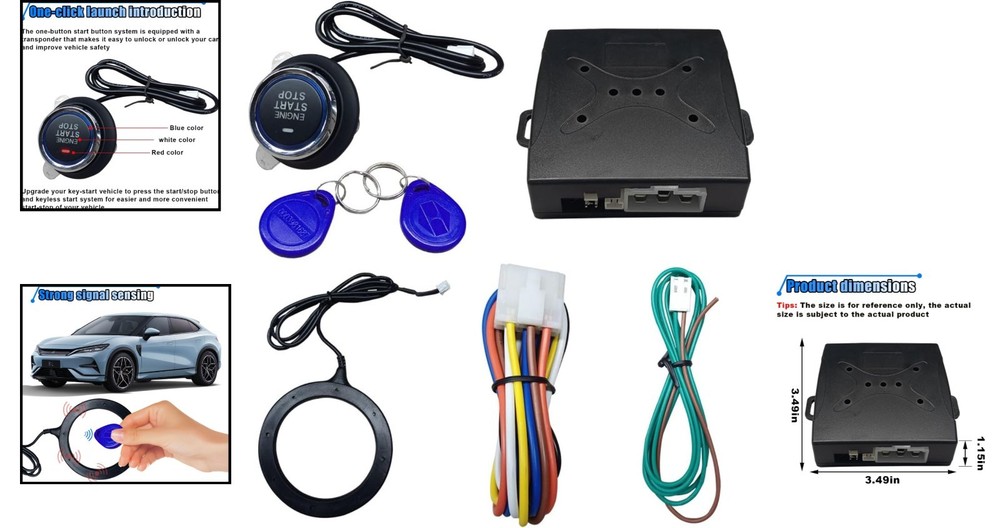 Car Push Engine Start Button Kit, Upgrade Push to Start Ignition Kit, Smart Keyl