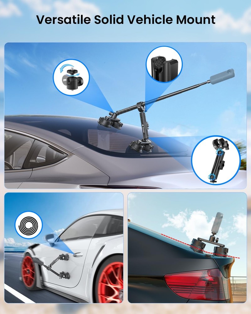 Maectech Four Suction Cup Car Mount Kit for Insta360 Black