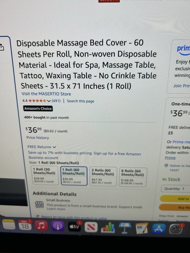 MASERTIO Disposable Bed Sheets. 1 Roll 60 Sheets Read!