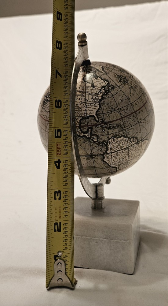 World Globe W/ Marble & Base 9" Tall Decorative