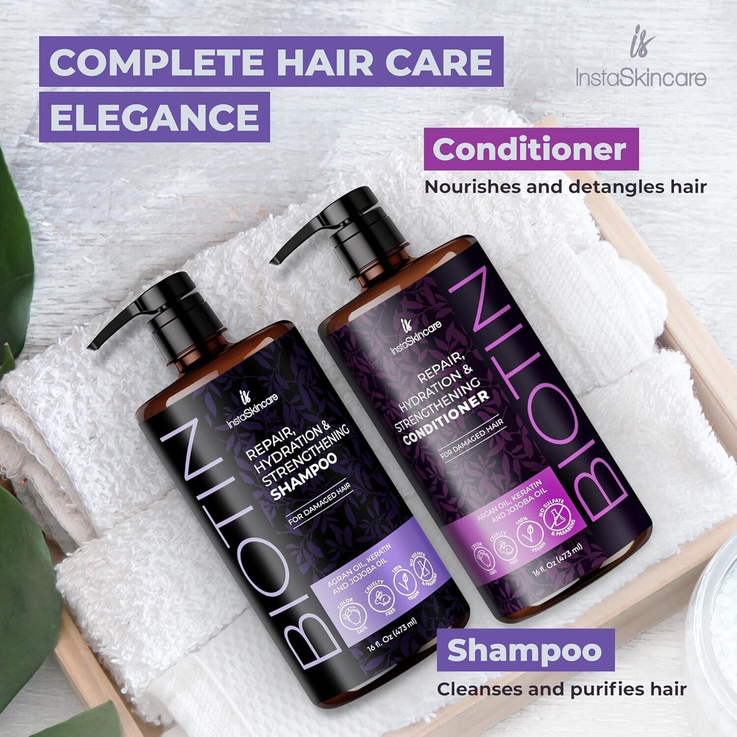 InstaSkincare Biotin Shampoo and Conditioner Set for Hair Growth 16 Oz