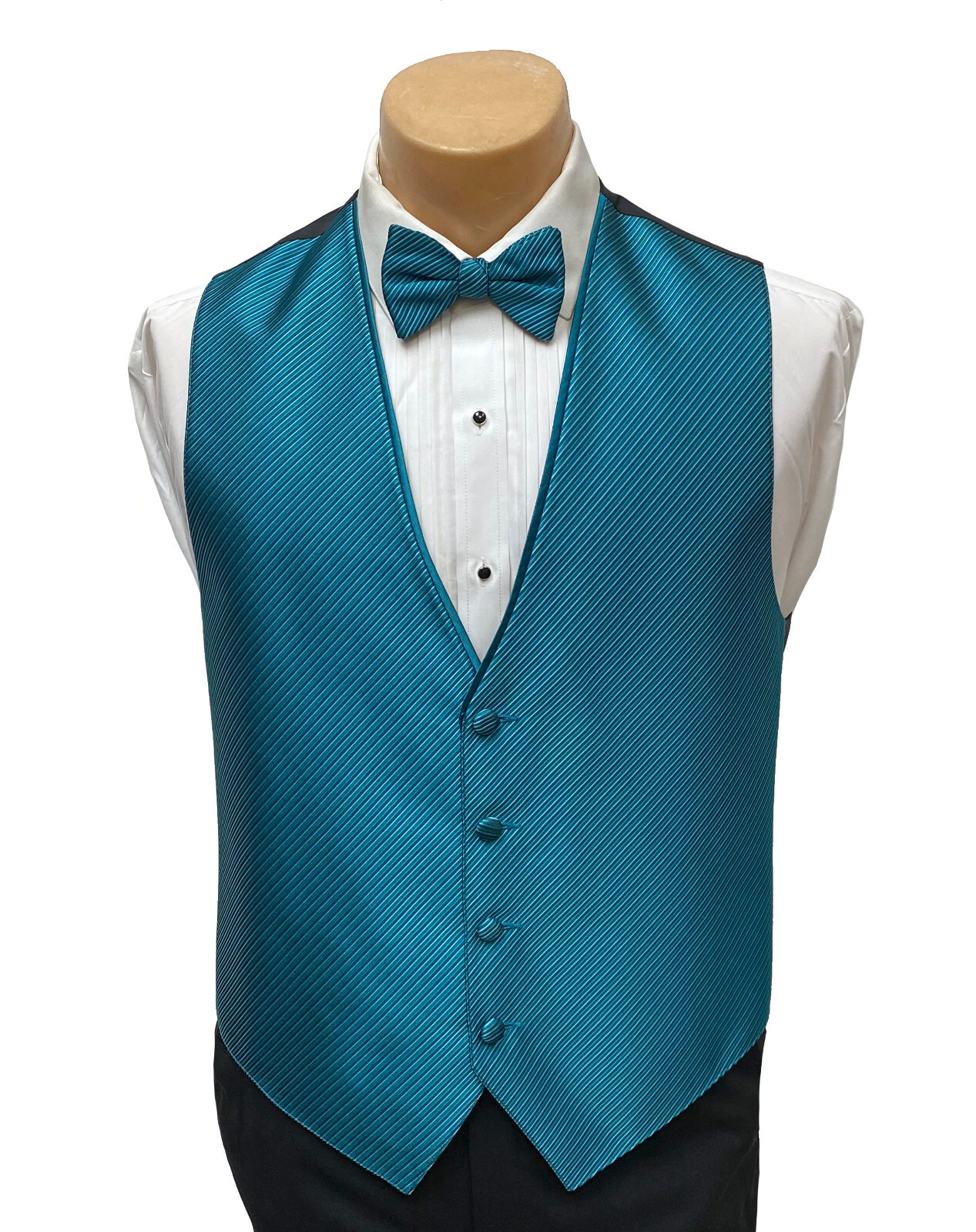 Men's Flow Formals Teal Tuxedo Vest with Tie Bow or Long Prom Wedding Groom