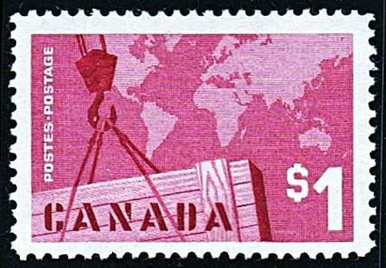 👉 CANADA 1963 $1.00 EXPORT SC#411 MNH VF MAPS