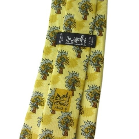 HERMES Tie Silk 100% Allover Pattern Yellow men's