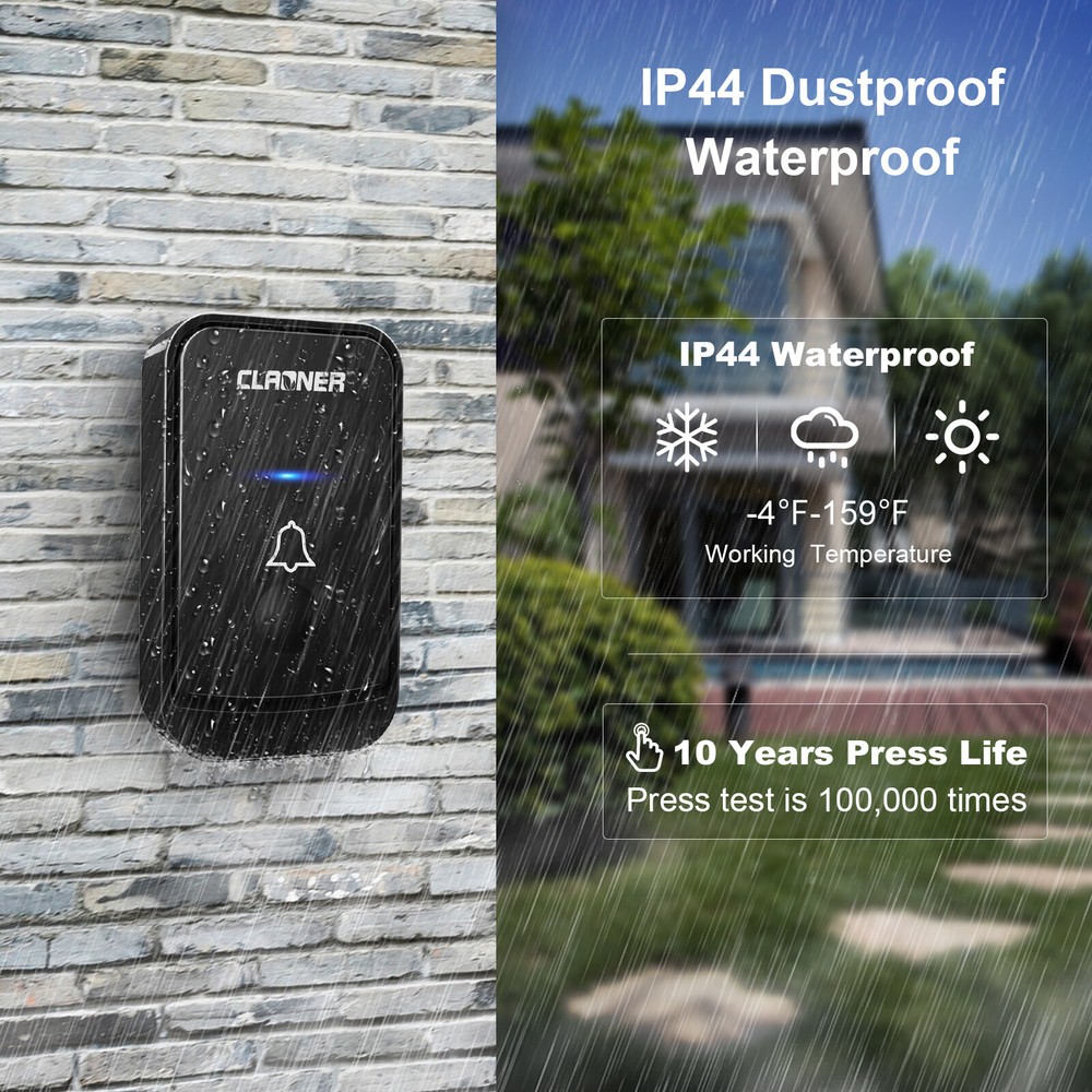 Wireless Doorbell Chime Waterproof Plugin Receiver Adjustable Volume 1000FT Kit