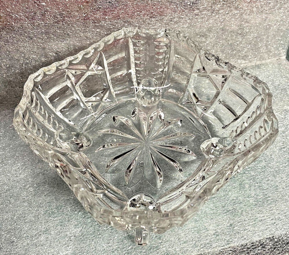 Clear Pressed Cut Glass Four Footed 5 3/8" Candy Dish