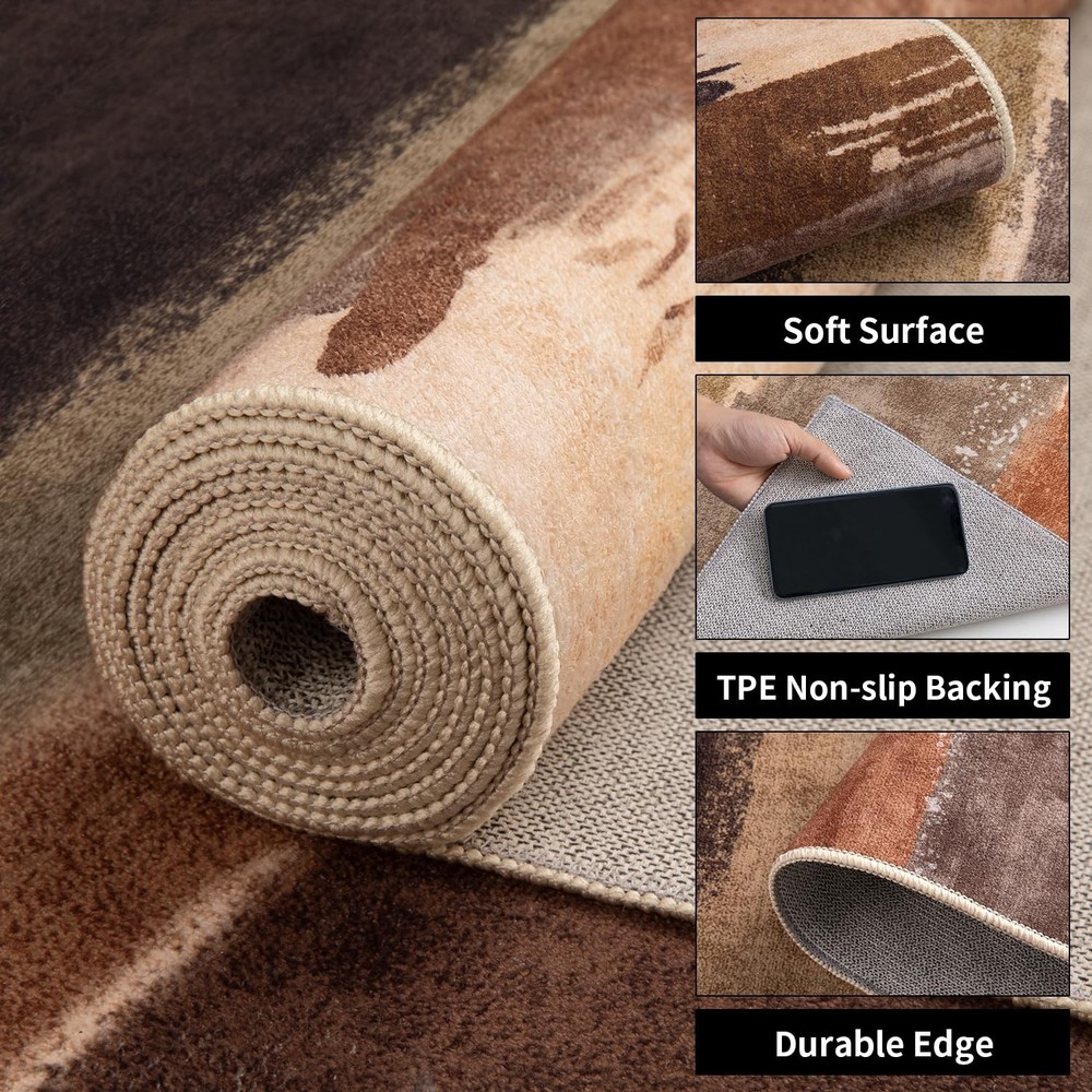 Ciicool Modern Abstract Brown Black Rug 8' x 10' (Rectangular),
