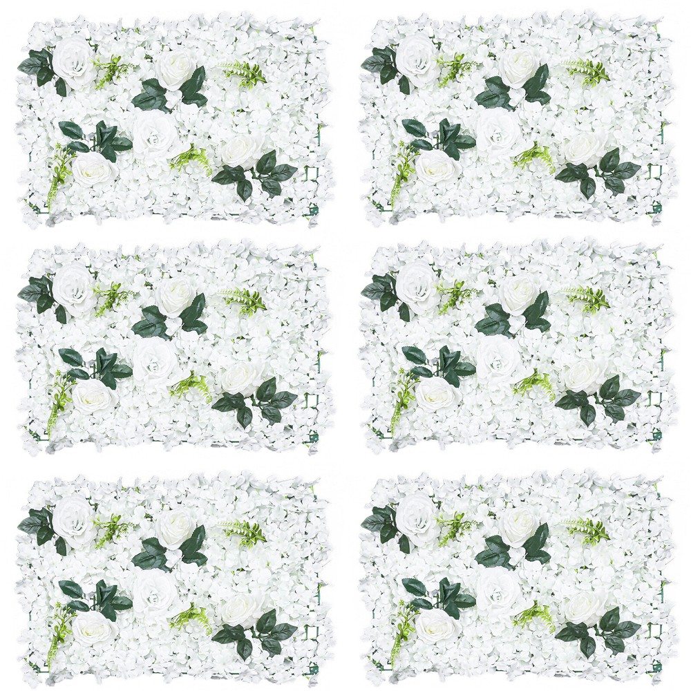 6PCS Artificial Flower Wall Panel White Hydrangea Rose Wedding Decor Backdrop