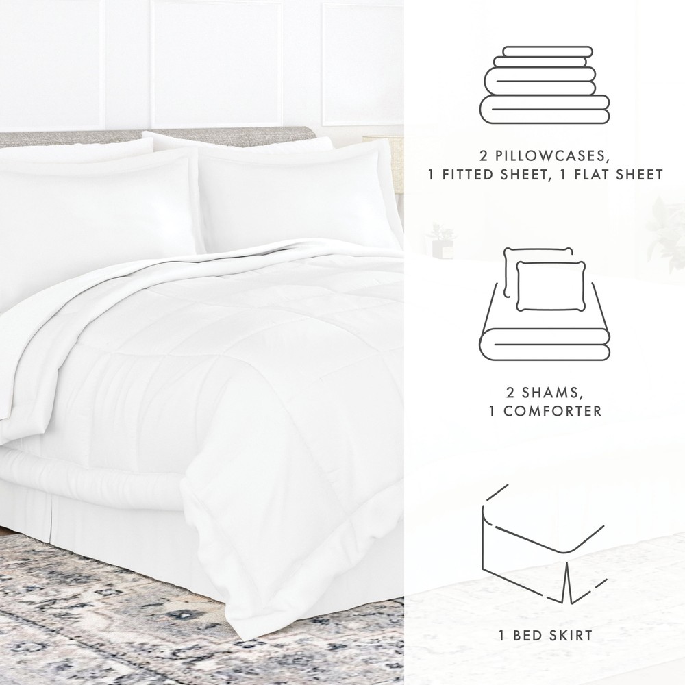 8-Piece White Bed in a Bag Microfiber Bedding Set, Queen