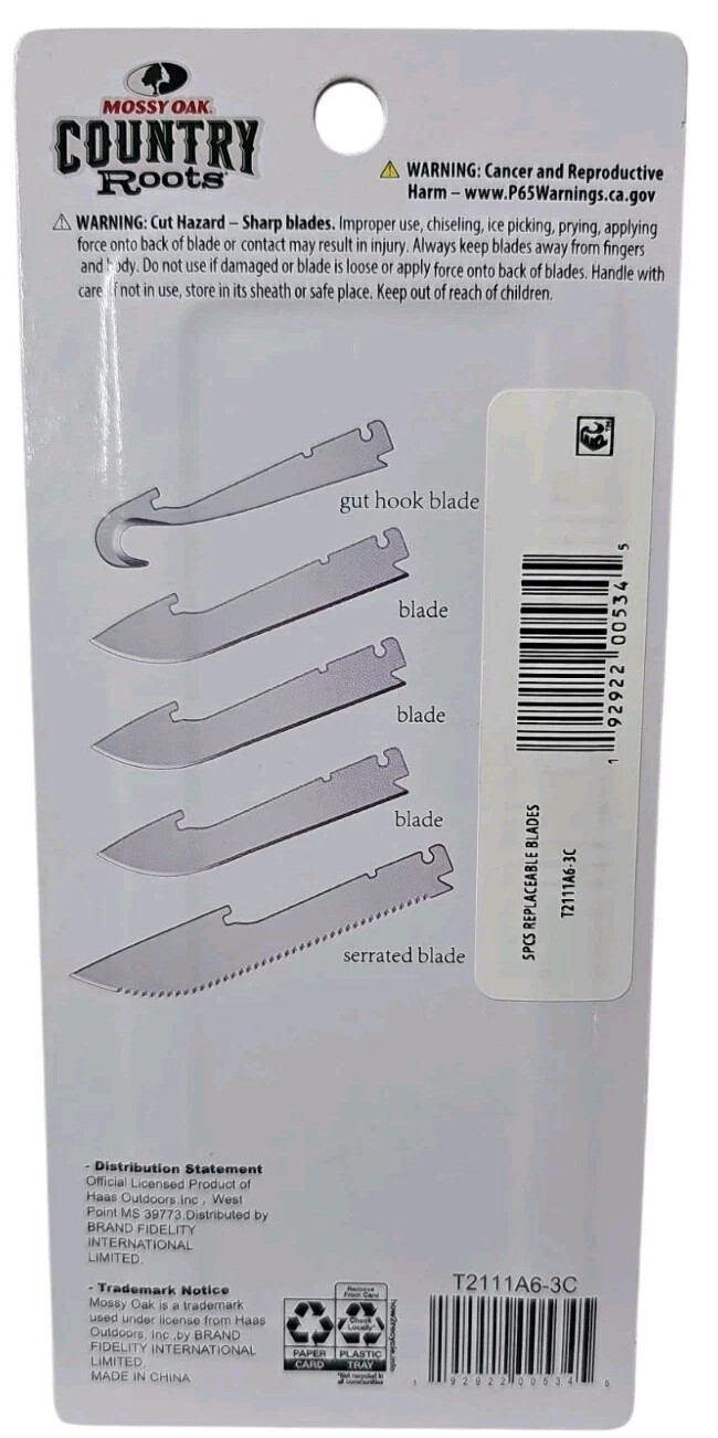 Mossy Oak 5 Pcs Country Roots Replaceable Knife Blades S/S New Sealed Mfg. Pack!