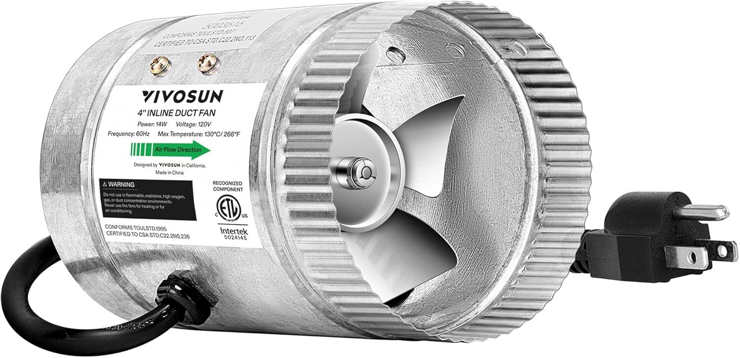 VIVOSUN 4"/6"/8" Inline Fan HVAC Exhaust Blower Ventilation Fan 100/240/420 CFM