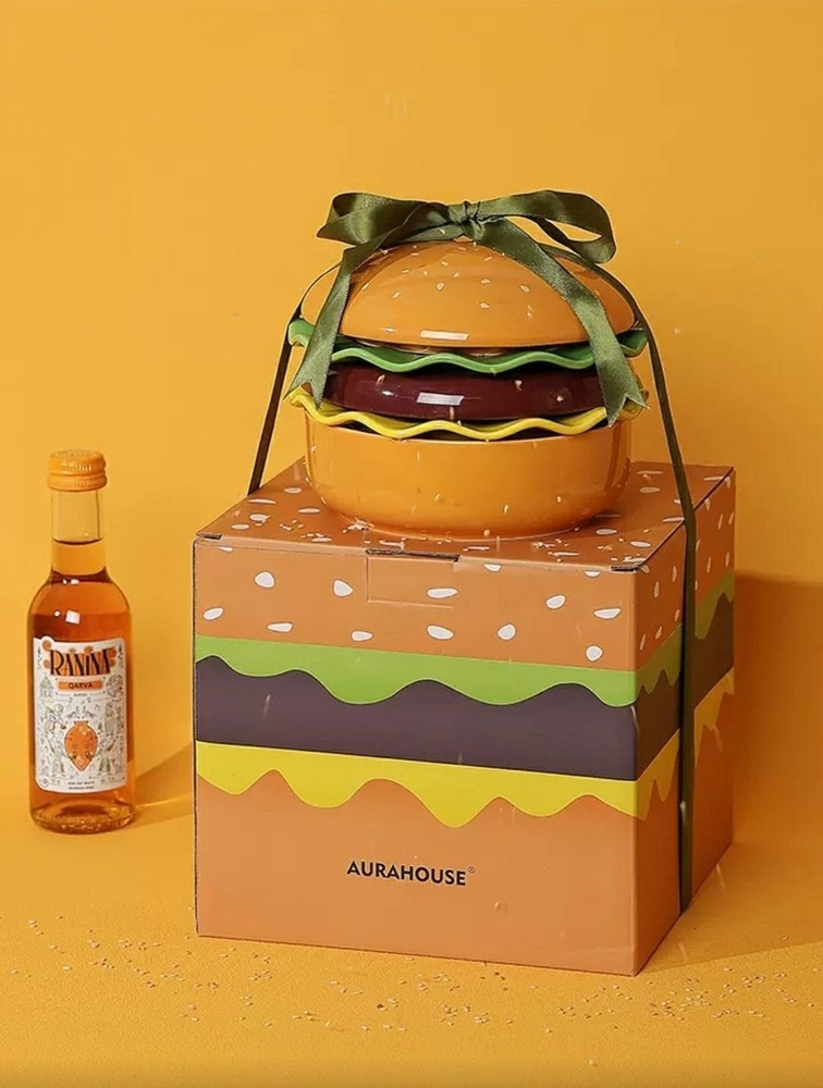 Ceramic Burger Plate Set - Stackable Fun Whimsical Dishes (Bun, Patty, Lettuce)