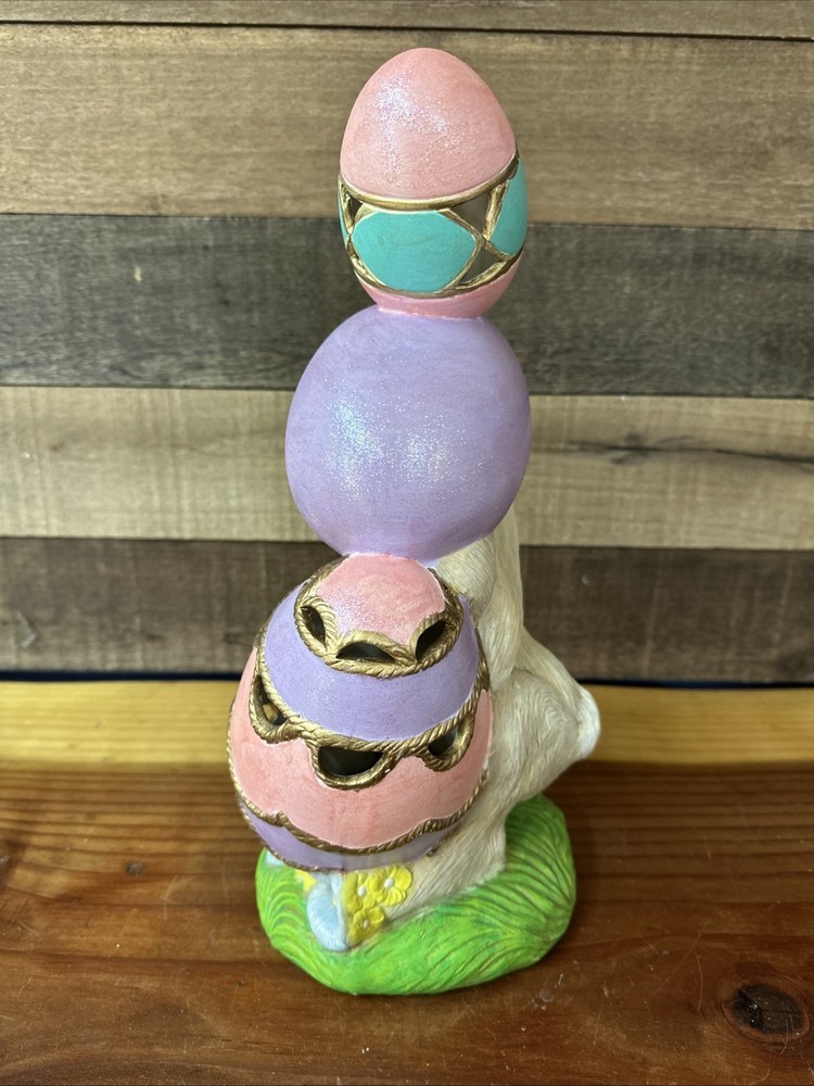 Ceramic Bunny With Easter Sparkly Eggs 14”