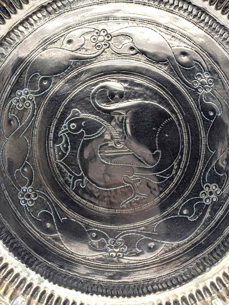 Antique Islamic Indian Engraved Solid Brass Tray Birds
