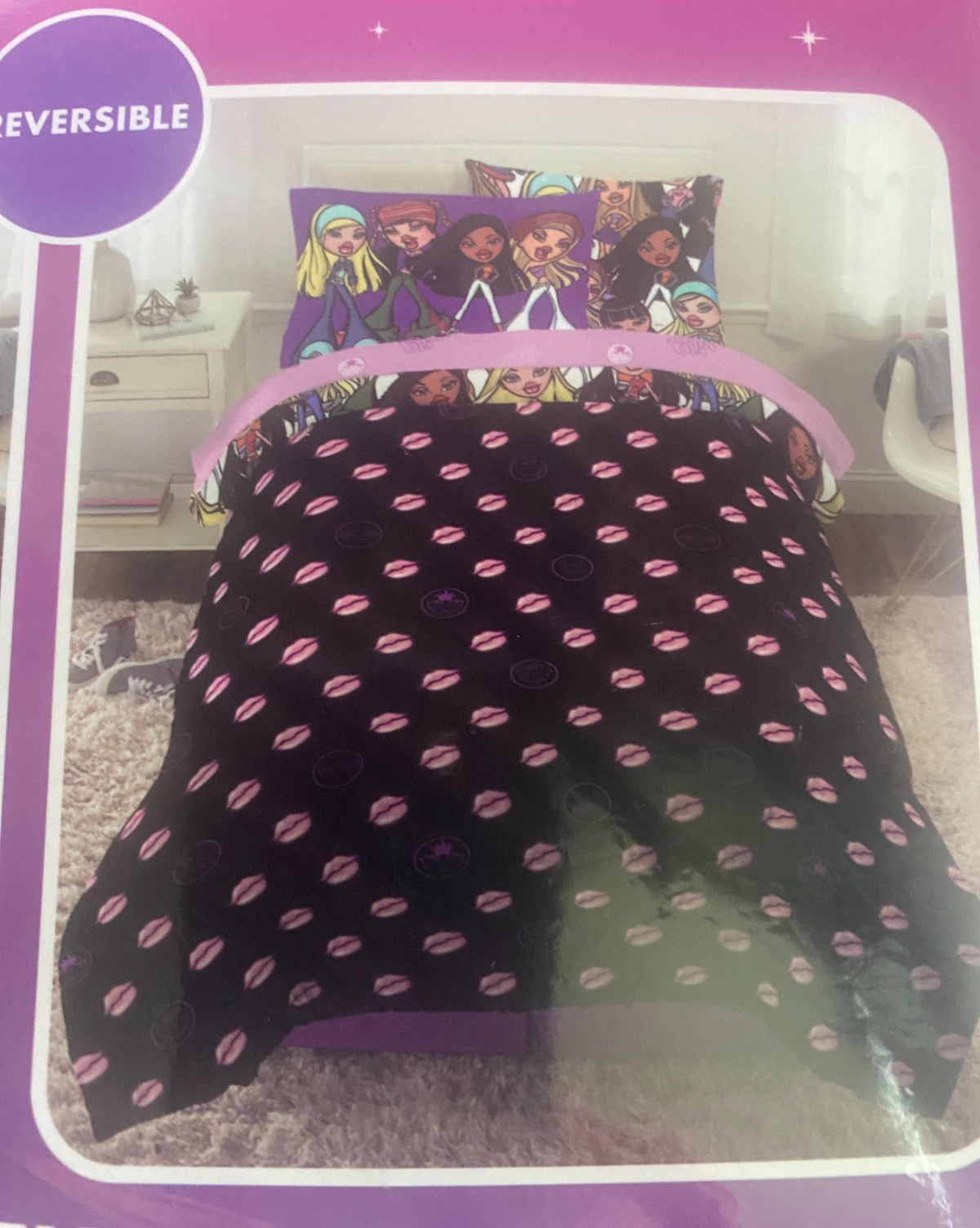 Bratz Full 7 Piece Bed Set Comforter + Sheets + Pillows + 2 Shams Reversible
