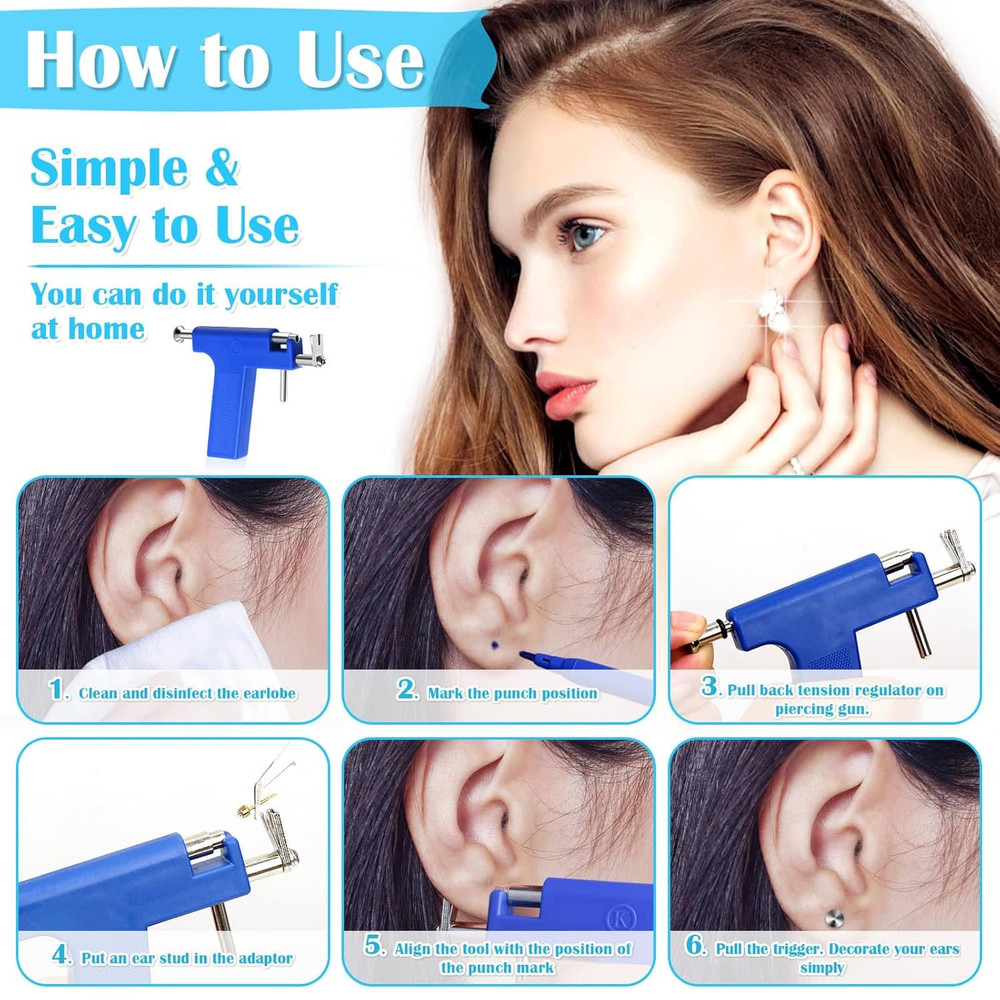 Ear Piercing Gun with Piercing Tools Kit, Professional Ear Nose Piercing Gun Mac