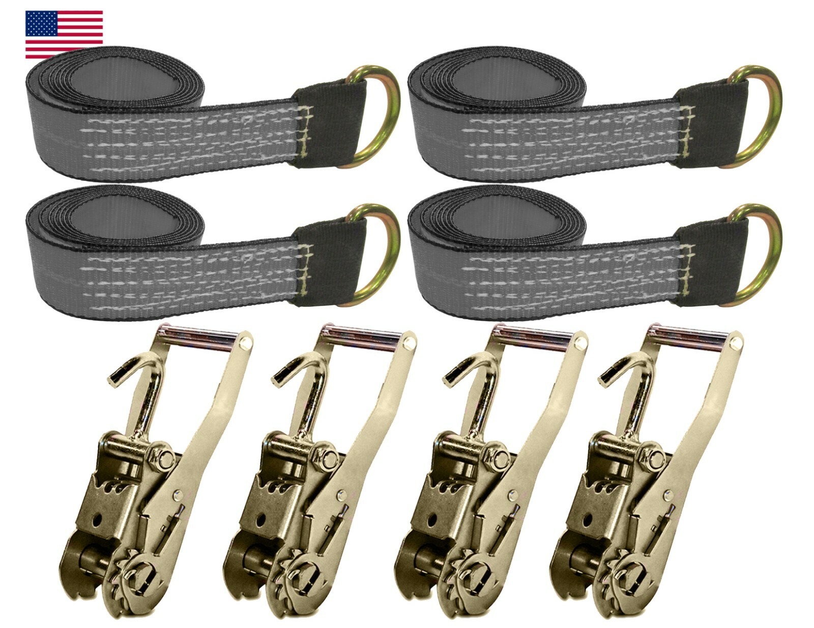 Silver 8' Lasso Strap 2" Ratchet w/ Finger Hook Tow Truck Tire Wheel Tie USA