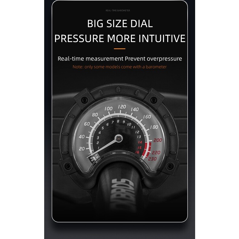 ROCKBROS Bike Pump High Pressure 160Psi Schrader Presta Valve Barometer Inflator