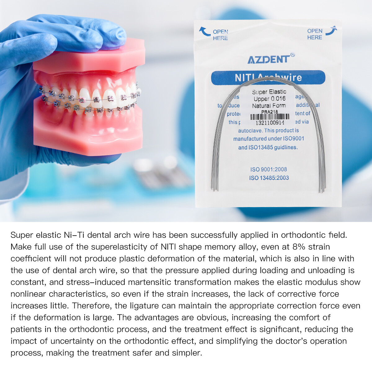 AZDENT arcos de ortodoncia niti super elástico circular forma natural dental USA